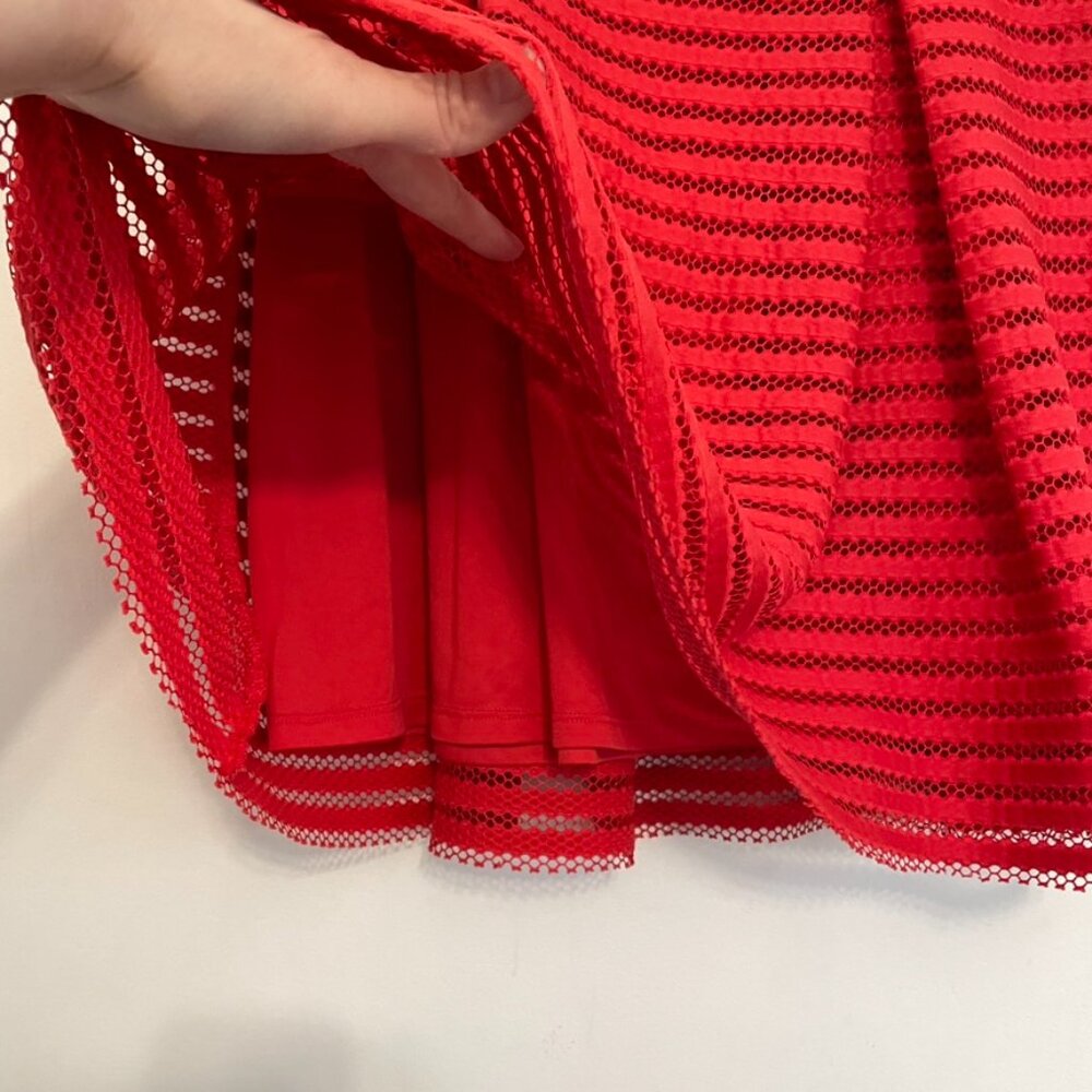 EXPRESS Mesh High Waisted Full Pleated Skirt Red Striped 2010s Mini A-Line Skirt - Picture 7 of 16